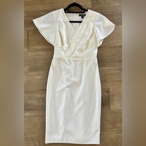 Ralph Lauren Cream Sheath Midi Dress with Flutter Cap Sleeves